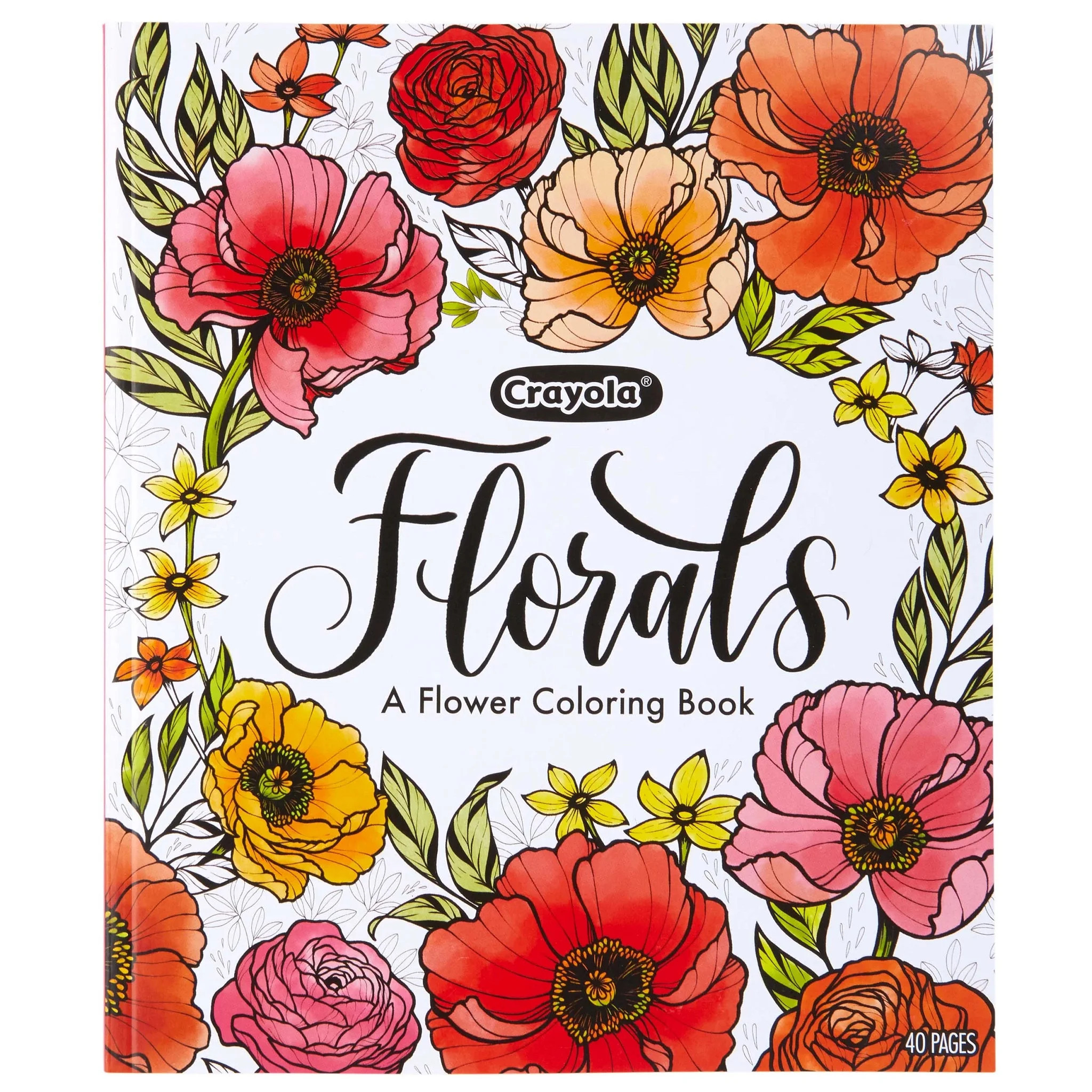 Crayola Flower Coloring Book, Florals, 40 Adult Coloring Pages, Creative Gift for Teens and Adult... | Walmart (US)