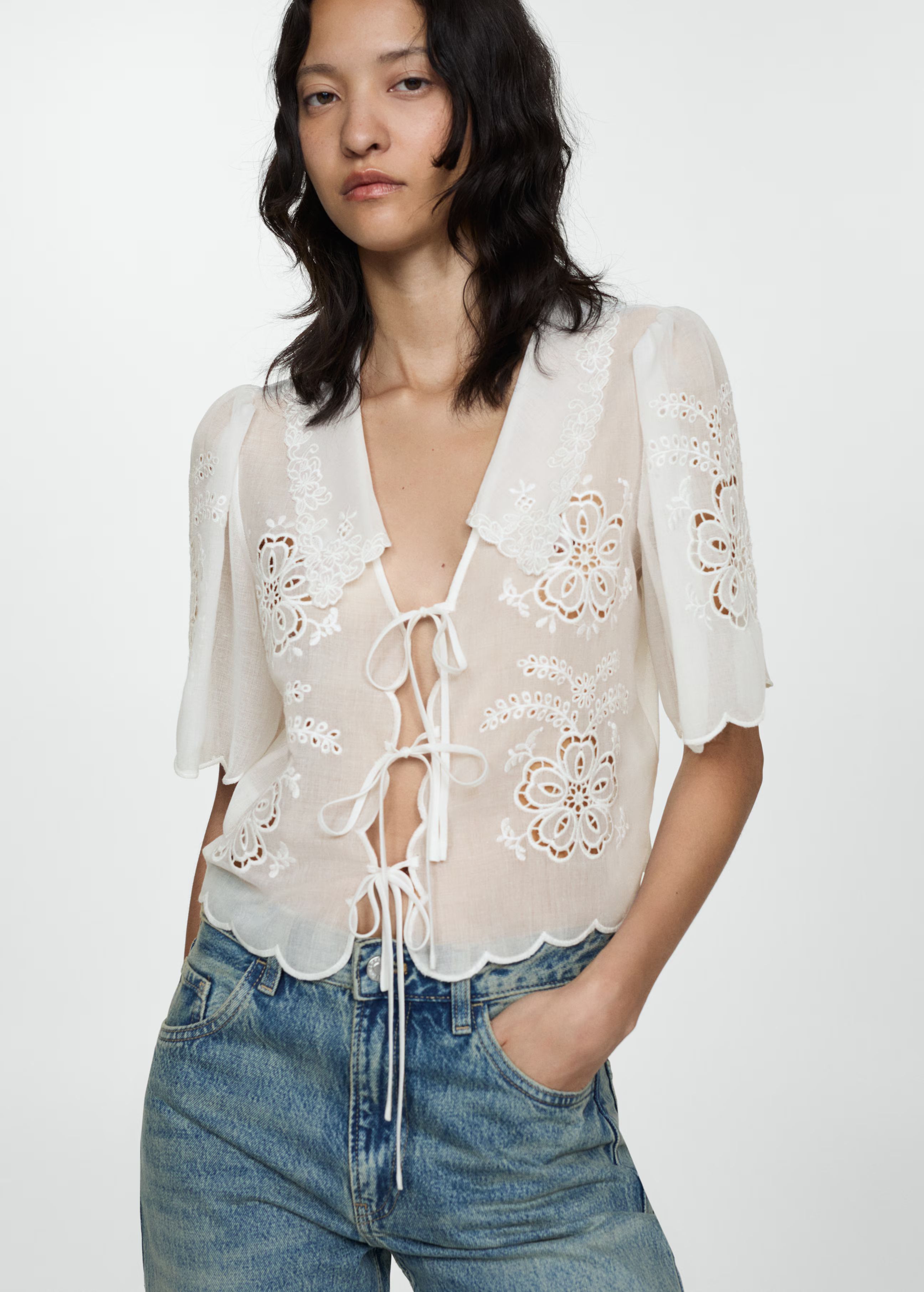 Embroidered blouse with bows | MANGO (US)