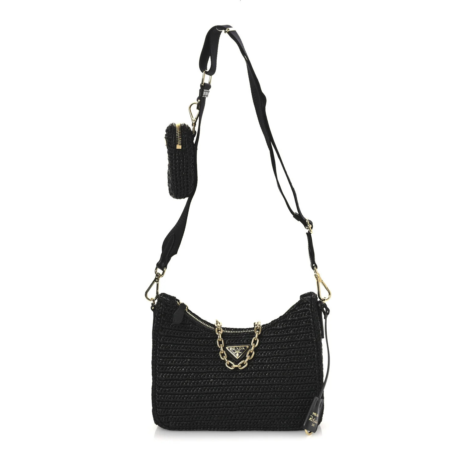 Yarn Raffia Effect Crochet Re-Edition 2005 Shoulder Bag Black | FASHIONPHILE (US)