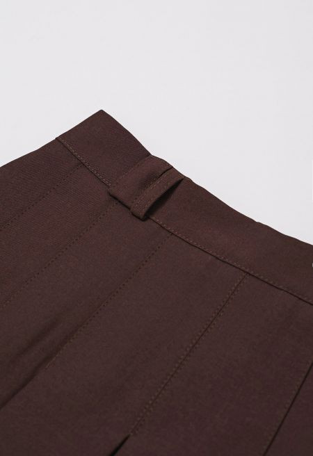 Preppy High Waist Pleats Belt Mini Skirt in Burgundy | Chicwish