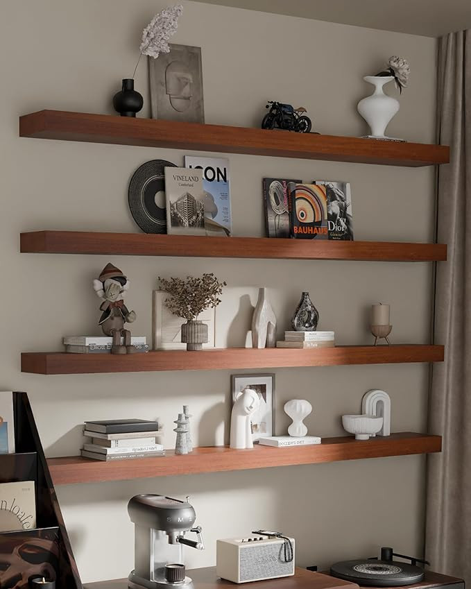 Floating Shelves for Wall, 60 Inch Extra Long Brown Wall Shelves, Set of 3, Hanging Invisible Bra... | Amazon (US)