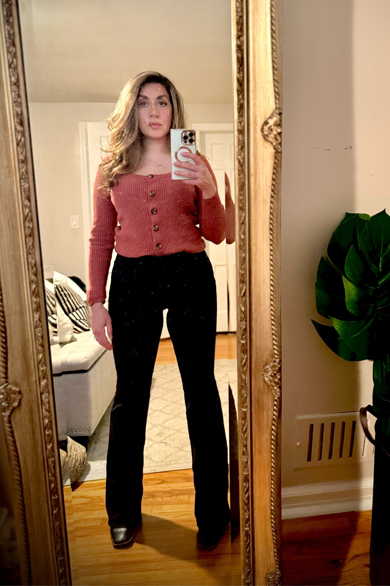 Rainy day chic ☔️With fickle temps in spring you always need a good rainy day outfit that’s just right👌🏼 I get nostalgic 90’s vibes with this muted heather coral sweater and bootleg black jeans.  The square toe booties complete the look transporting me back to 1997😉 #ltkrainday #ltkspring #bootlegjeans #retro90s 

#LTKSeasonal