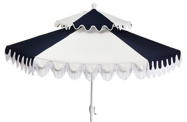 Ginny Two-Tier Patio Umbrella, Navy/White | One Kings Lane
