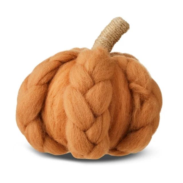 Harvest Orange Wool Braided Pumpkin Tabletop Decoration, 5.5 in, by Way To Celebrate - Walmart.co... | Walmart (US)