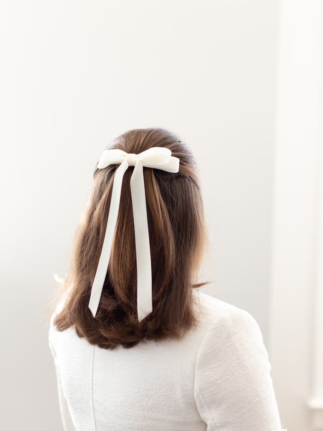 Ivory Velvet Hair Bow Long Tail French Barrette Bridal Hair - Etsy | Etsy (US)