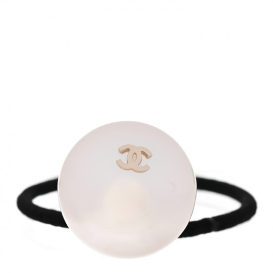 CHANEL Pearl CC Hair Tie Black White | Fashionphile