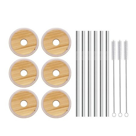 Fovolat 6Pcs Mason Jar Lids with Straw Hole Regular Mason Jar Cup Lids Bamboo Jar Lids for Wide Mout | Walmart (US)