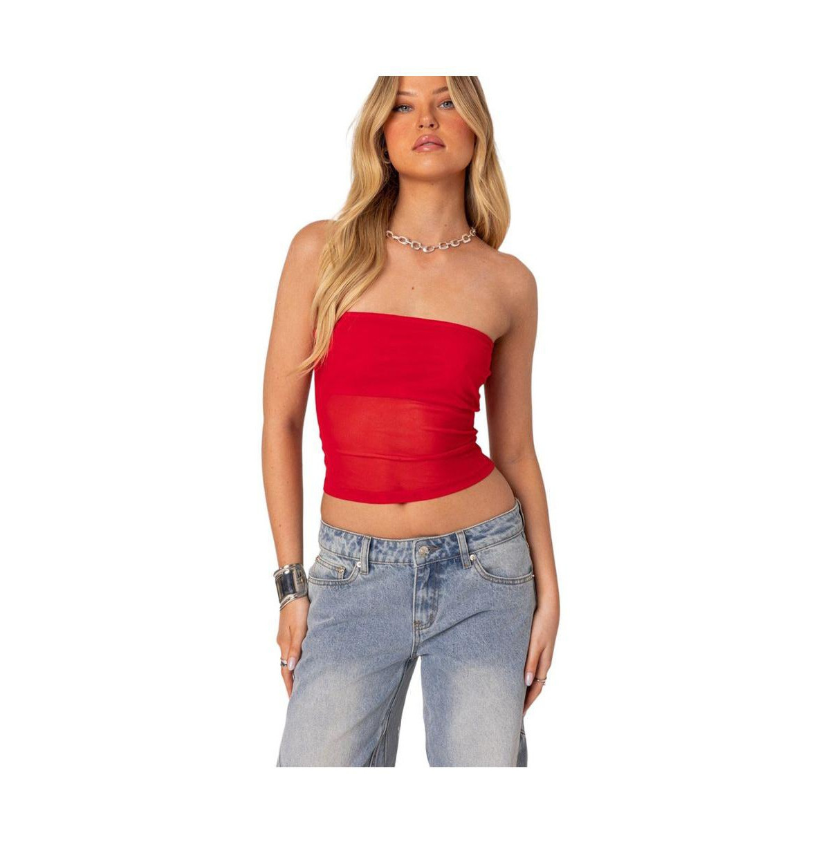 Women's Celestia Sheer Mesh Tube Top - Red | Macy's