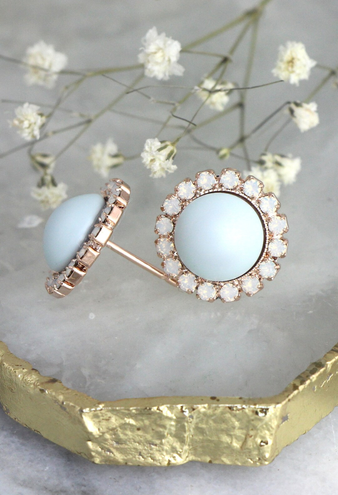 Dusty Blue Earrings, Dusty Blue Studs, Bridal Dusty Blue Earrings, Pastel Blue Crystal Earrings, ... | Etsy (US)