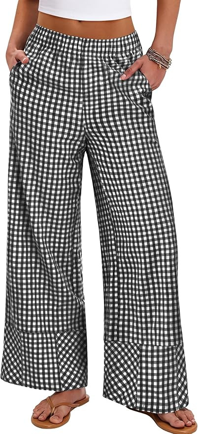 ANRABESS Womens Gingham Striped Boxer Pants Pajama Lounge PJ Bottoms Plaid Wide Leg Casual Cute F... | Amazon (US)