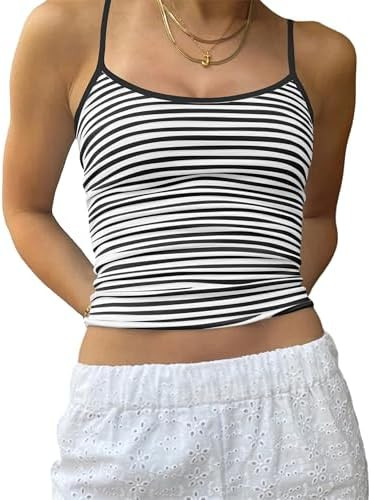 Cioatin Women Y2K Sleeveless Striped Spaghetti Strap Crop Cami Tank Backless Slim Fit Aesthetic G... | Amazon (US)