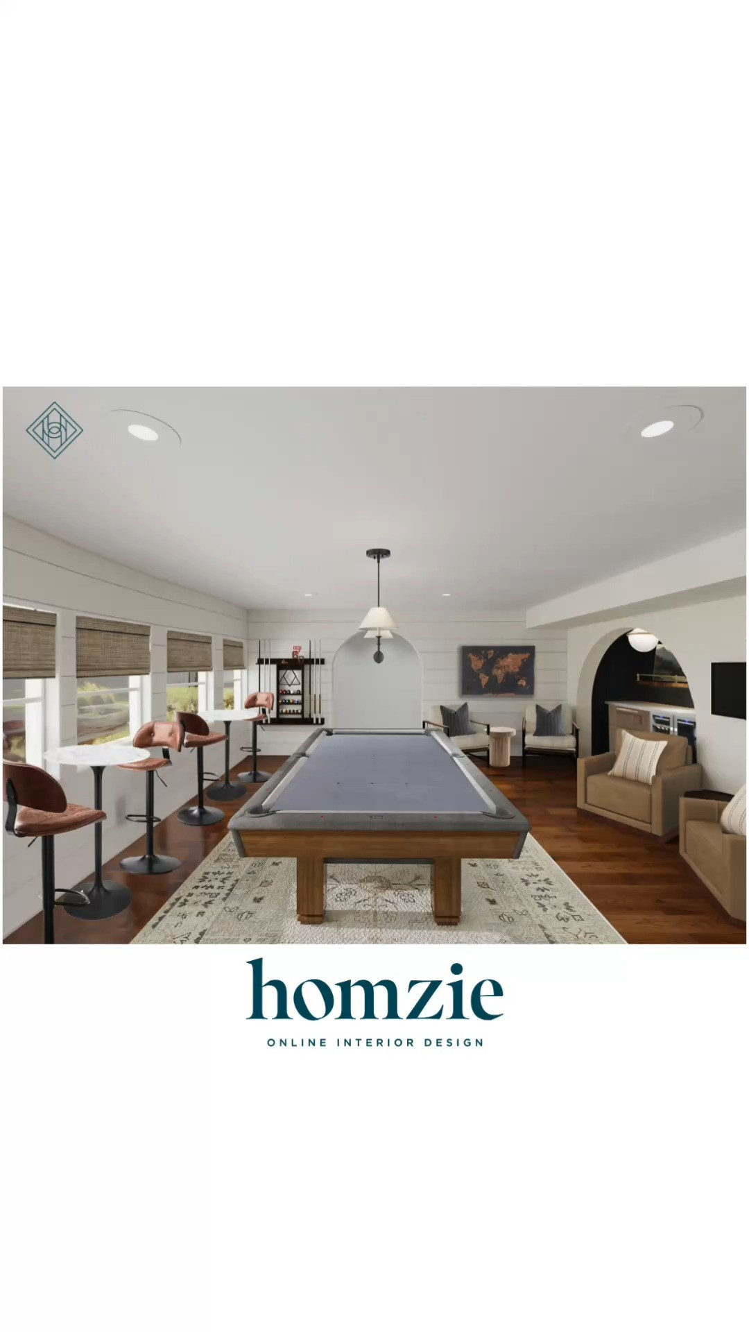 Billiards basement design featuring pool table, bar, accent chairs, lighting, rug, wall art, decor, etc.

#LTKHome #LTKFinds #LTKFavorites #HomeStyleDaily 

 #LTKHome