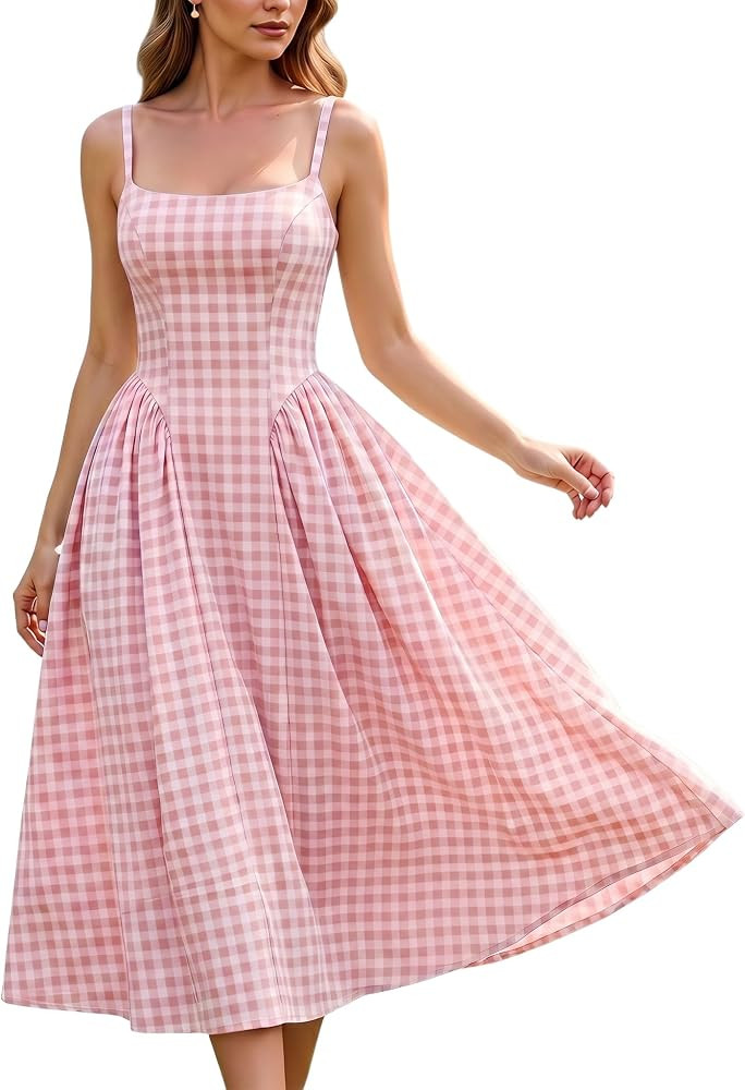 SUNSTORY Gingham Plaid Maxi Dress: 2026 Square Neck A-Line Drop-Waist | Amazon (US)