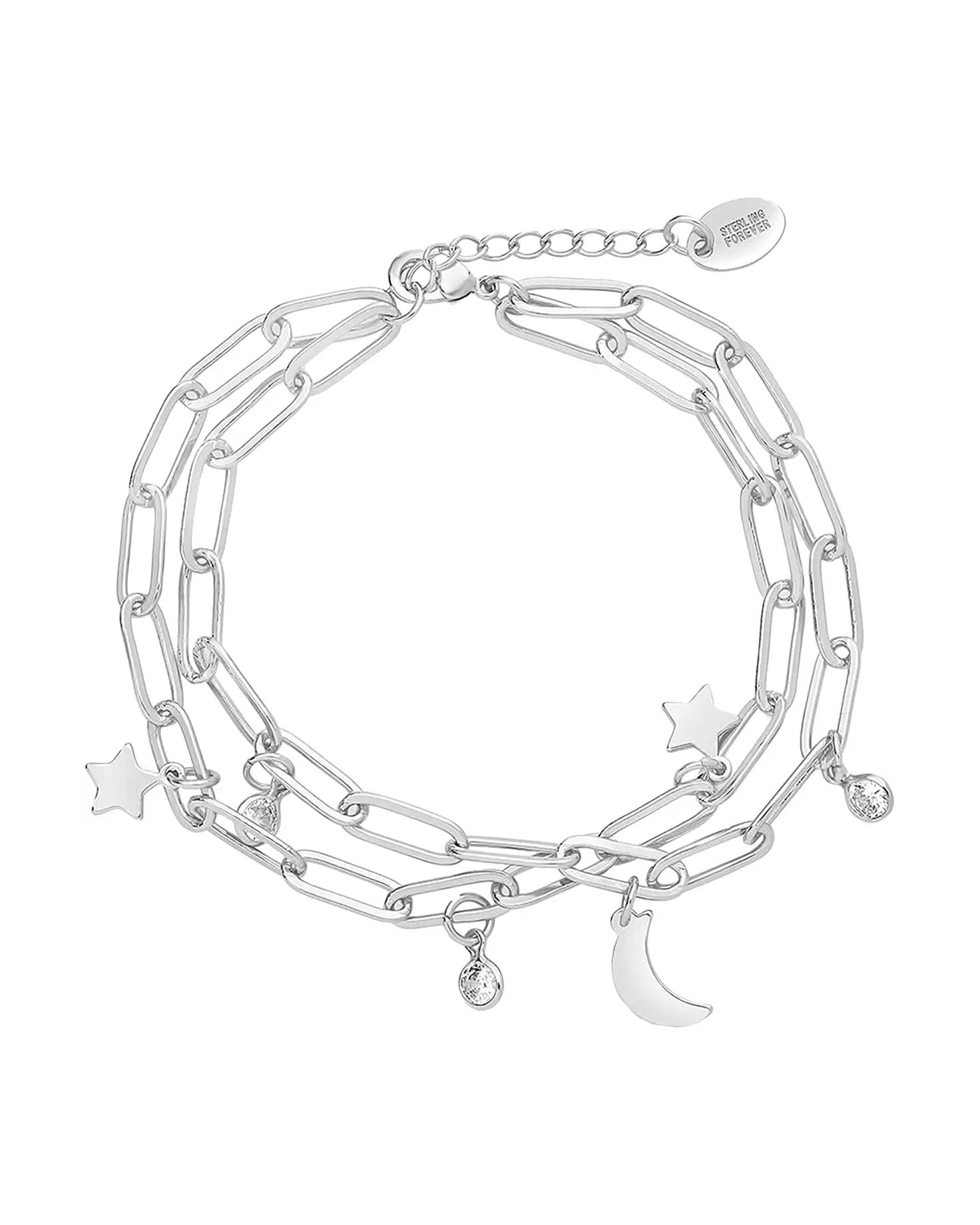 CZ, Moon, & Star Double Chain Bracelet | Zappos