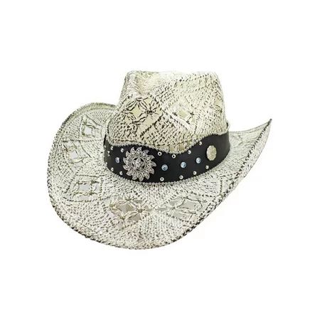 White Antiqued Straw Cowboy Hat With Jeweled Band Size Medium | Walmart (US)