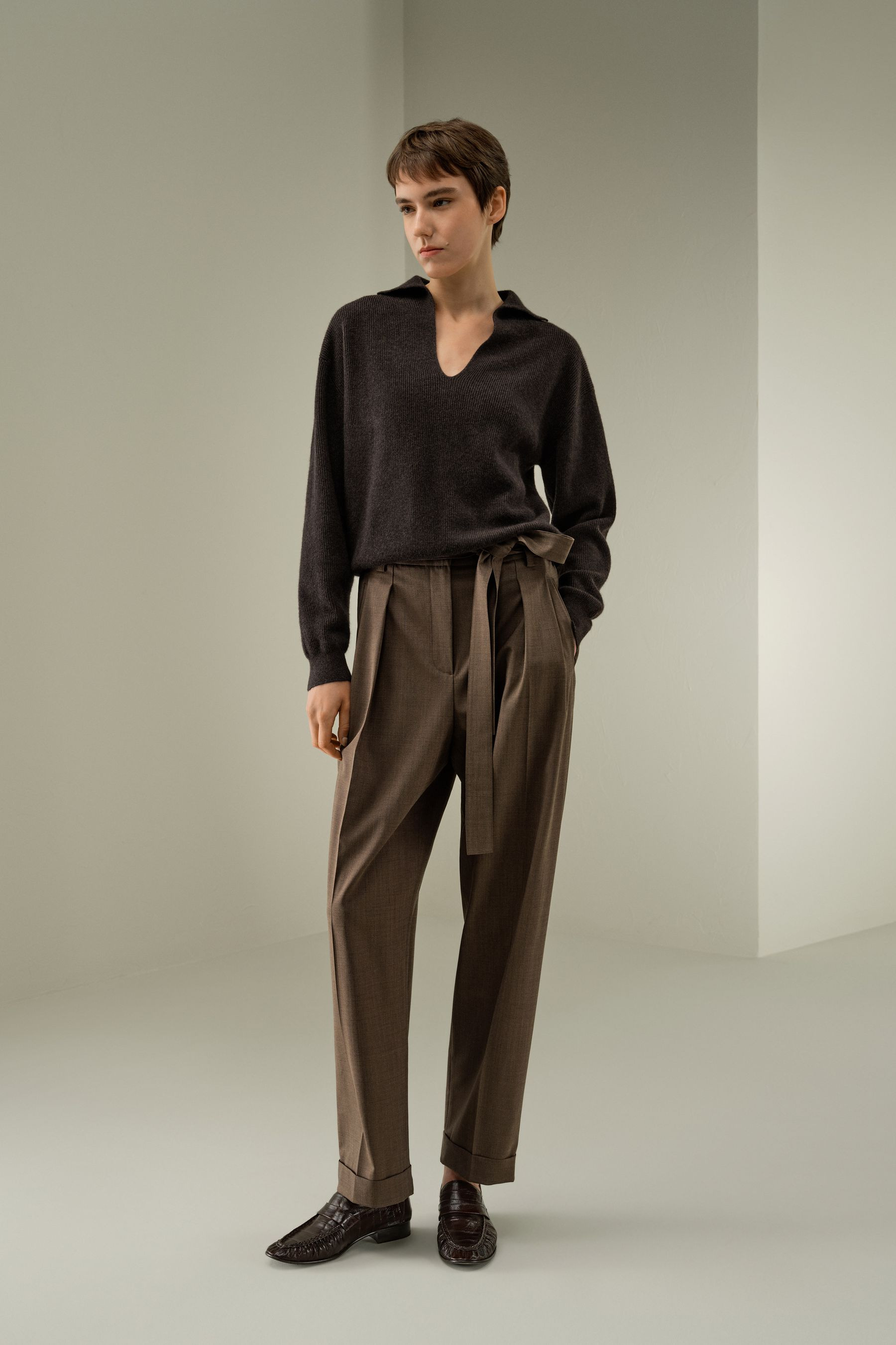 Ribbed Cashmere Polo Sweater | LILYSILK