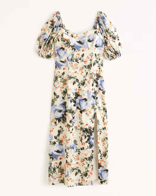 Women's The A&F Camille Puff Sleeve Midi Dress | Women's Clearance | Abercrombie.com | Abercrombie & Fitch (US)