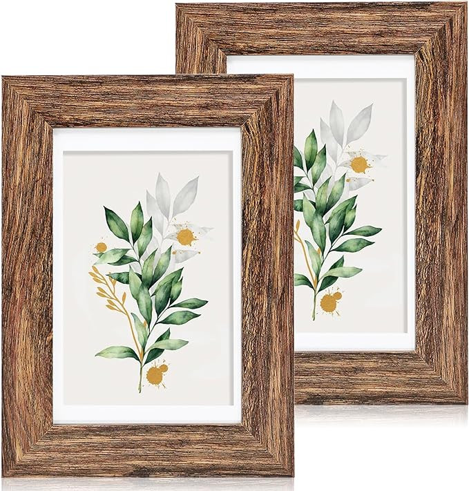 4x6 Picture Frame Set of 2, Made of Real Glass and Rustic Brown Wooden Frame - Display Pictures 3... | Amazon (US)