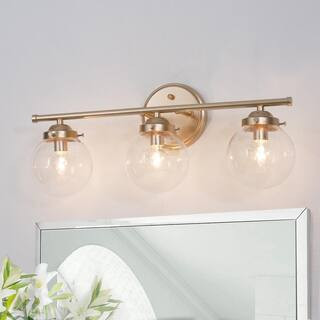 LNC Modern Gold Globe Bath Vanity Light with Seeded Glass, 3-Light Classic Wall Sconce with Linear A | The Home Depot