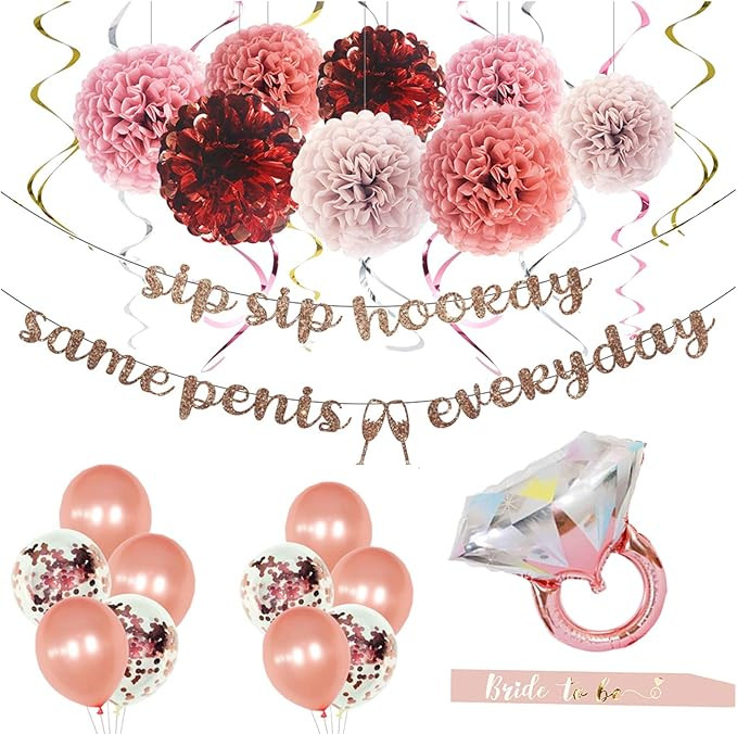 MEYSIMOON Bachelorette Party Decorations Bridal Shower Supplies Rose Gold Kit Ring Balloons,Banne... | Amazon (US)