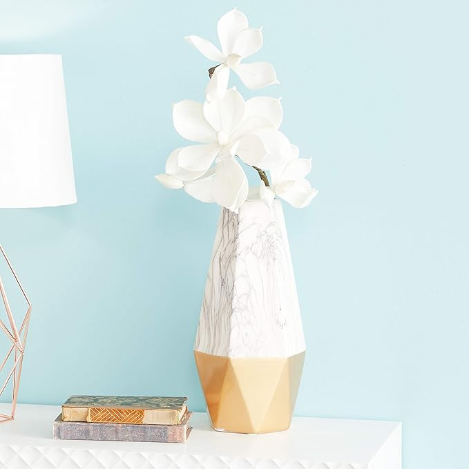 CosmoLiving by Cosmopolitan 60748 Large Contemporary Style Gray Marble & Gold Ceramic Vase with G... | Amazon (US)