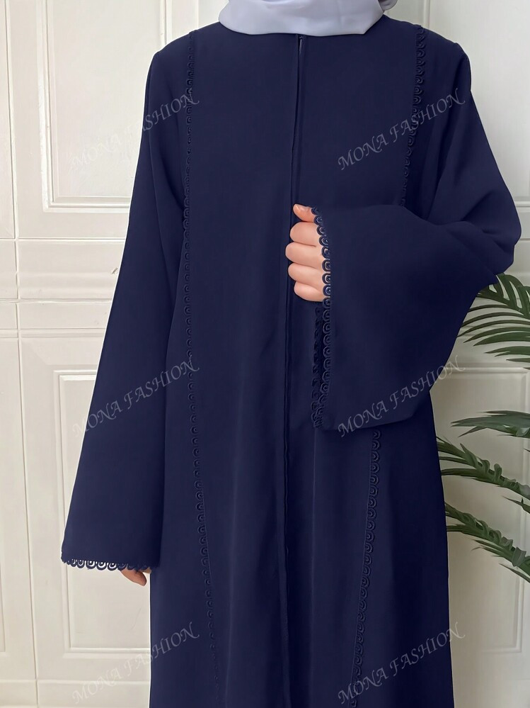 Solid Color Elegant Turkish Retro Style Arab Ladies Long Zip Lace Dress Abaya, Modest Robe | SHEIN