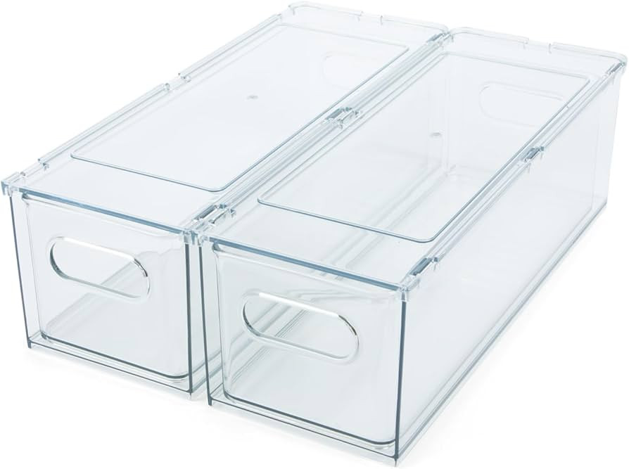 Clear Refrigerator Organizer Bins For Pantry Organization and Food Storage, Stackable Plastic Sto... | Amazon (US)