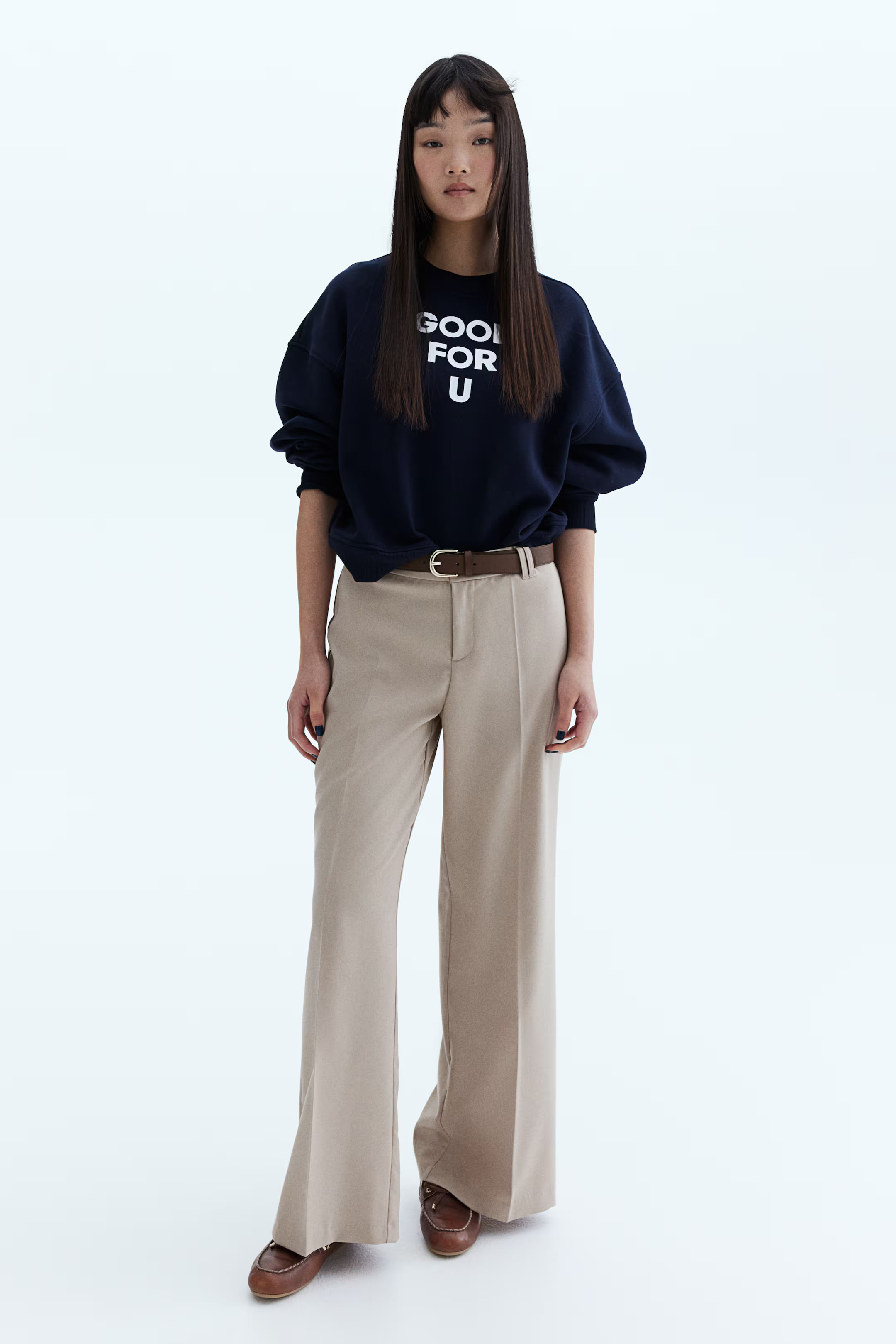 Wide tailored trousers - Light beige - Ladies | H&M GB | H&M (UK, MY, IN, SG, PH, TW, HK)