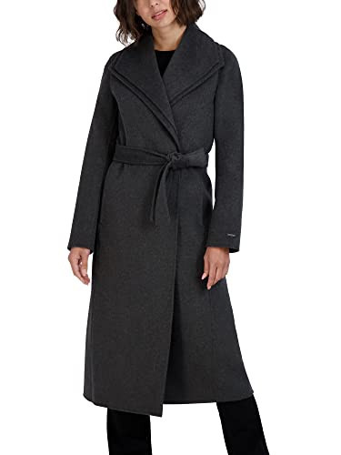 TAHARI Women's Elliot Slim Fit Wool Blend Wrap Coat, Charcoal, Large | Amazon (US)