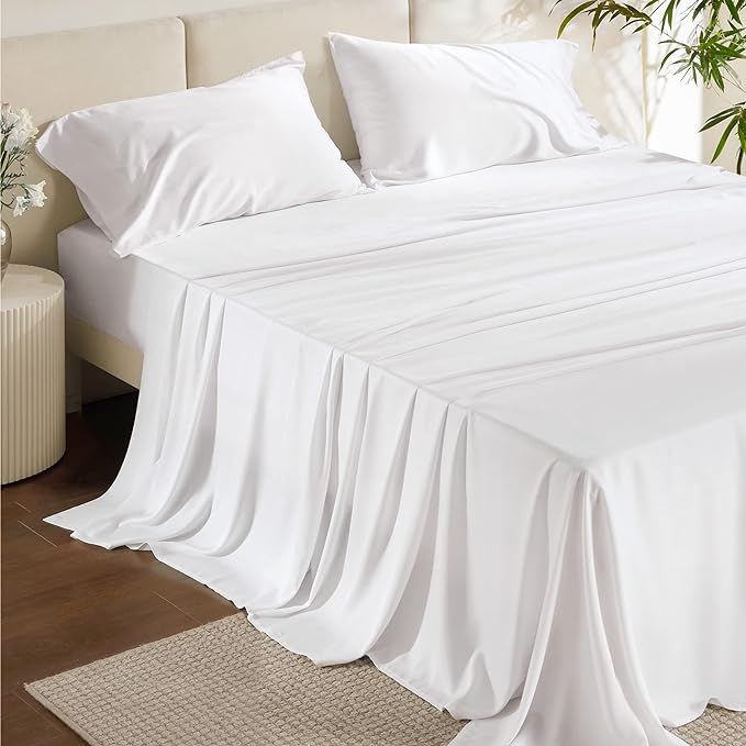 Bedsure Cooling Sheets Set White, Rayon Made from Bamboo, Queen Sheet Set, Deep Pocket Up to 16",... | Amazon (US)