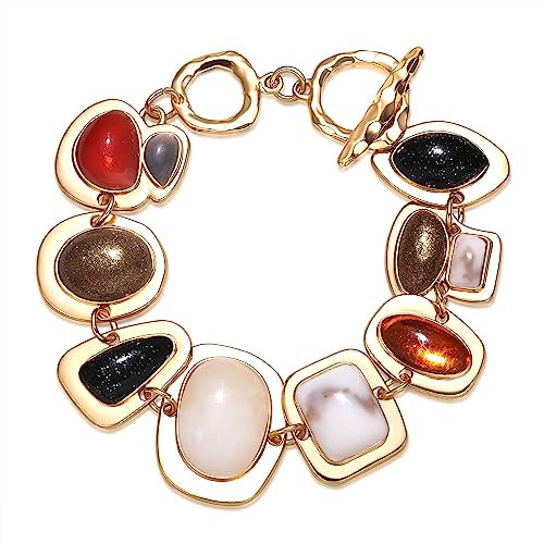 BVGA Gold Multi-Gemstone Charm Bracelet for Women Colorful Vintage Resin Gem Bracelet Jewelry Gifts | Amazon (US)