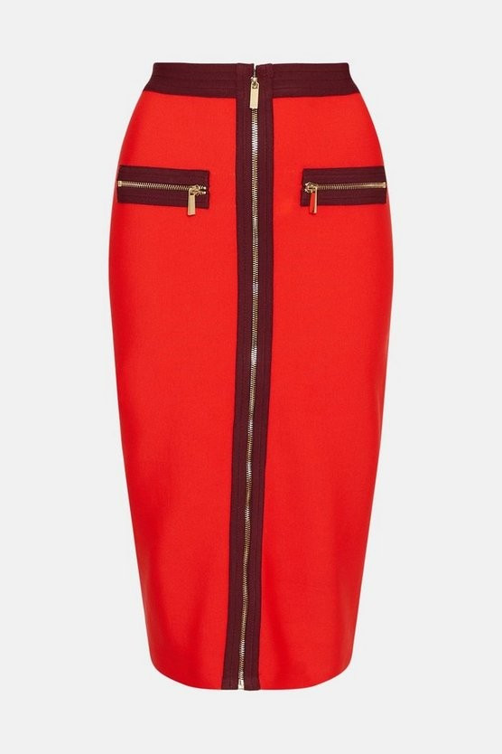 Contrast Zip Pocket Bandage Knit Skirt | Karen Millen UK & IE