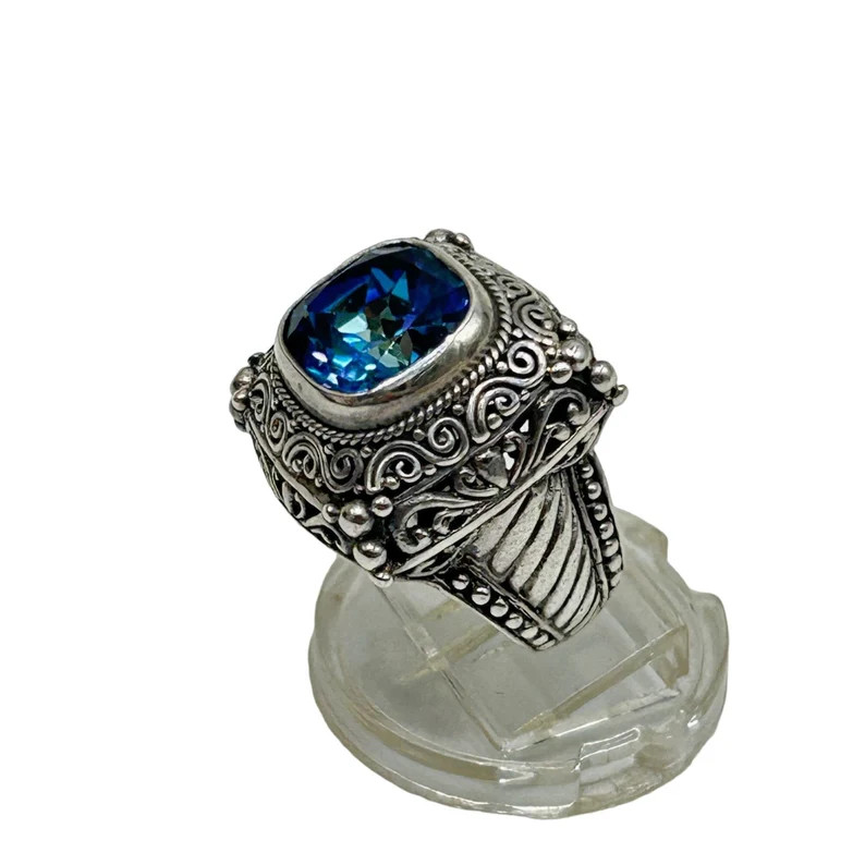 Mystic Blue Quartz Ring Size 5 Sterling Silver Ornate Raised Stone Silver 925 - Etsy | Etsy (US)