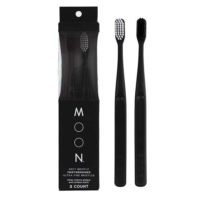Moon Toothbrushes, Soft Bristle, White and Black Sleek Toothbrushes, 2 Pack | Amazon (US)