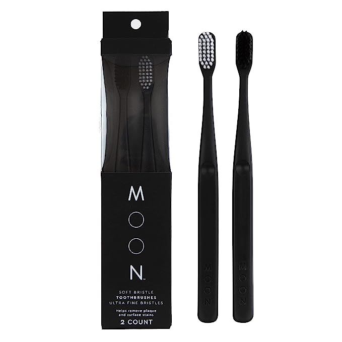 Moon Toothbrushes, Soft Bristle, White and Black Sleek Toothbrushes, 2 Pack | Amazon (US)