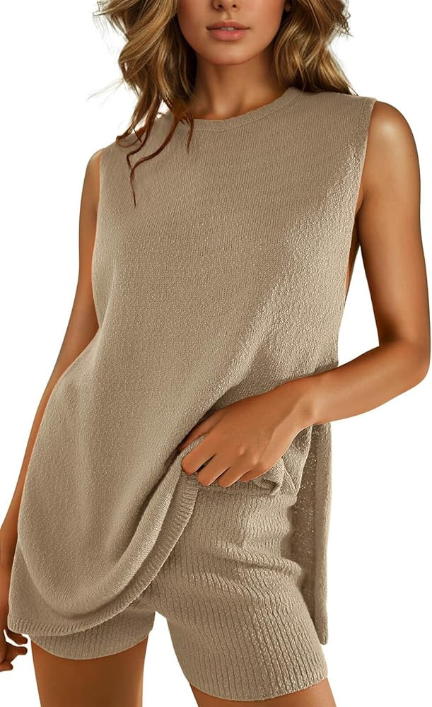 Imily Bela Womens Summer Sweater Sets Sleeveless Knit Tank Tops Matching Shorts 2 Piece Beach Vac... | Amazon (US)