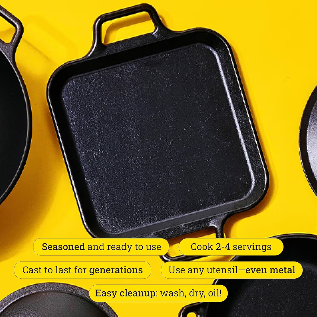 Lodge BOLD 12 Inch Seasoned Cast Iron Square Griddle with Loop Handles, Design-Forward Cookware | Amazon (US)