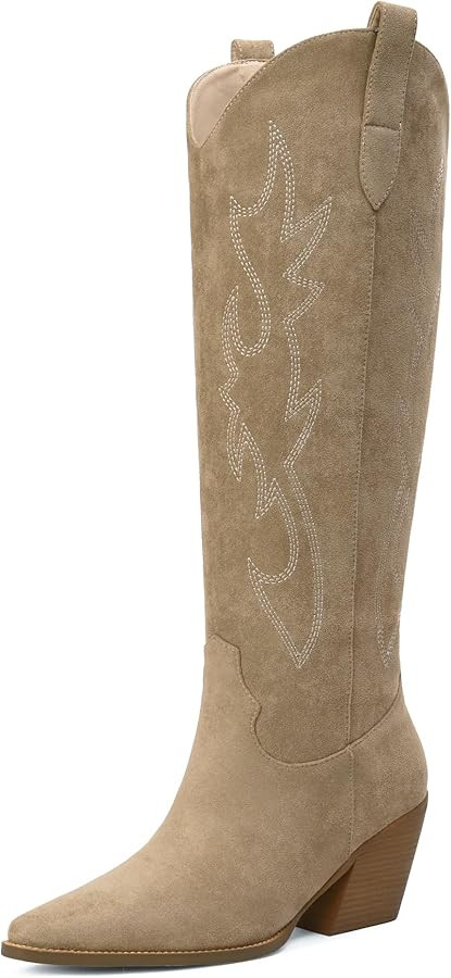 iiimmu Cowgirl Boots Women Knee High Boots Pointed Toe and Block Heel Cowboy Suede and Faux Leath... | Amazon (US)