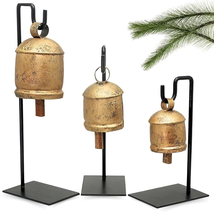 Shabby Chic Set of 3 Harmony Bells on Metal Stand Handmade Metal Christmas Decoration Cow Bells 1... | Amazon (US)