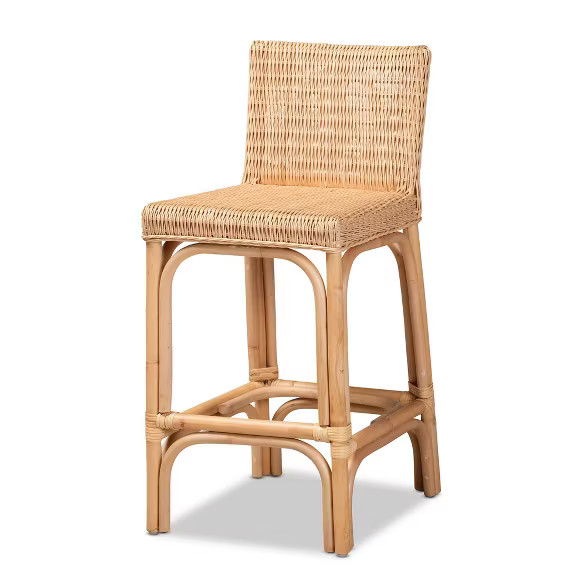 Athena Rattan Counter Height Barstool Natural - Baxton Studio | Target
