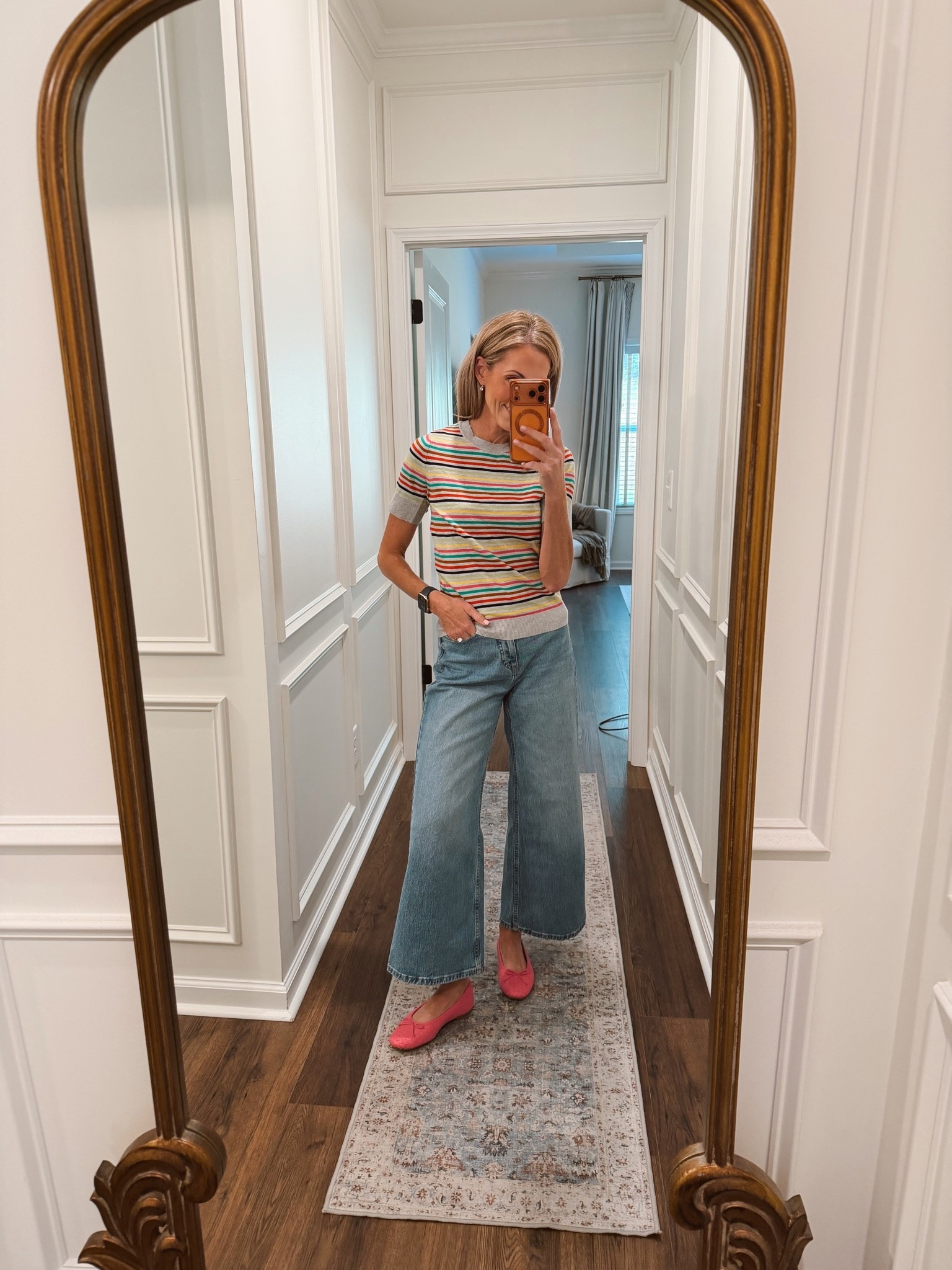 Favorite under $25 outfit! $20 jeans size 0 cute Walmart sweater size extra small and my favorite Walmart flats