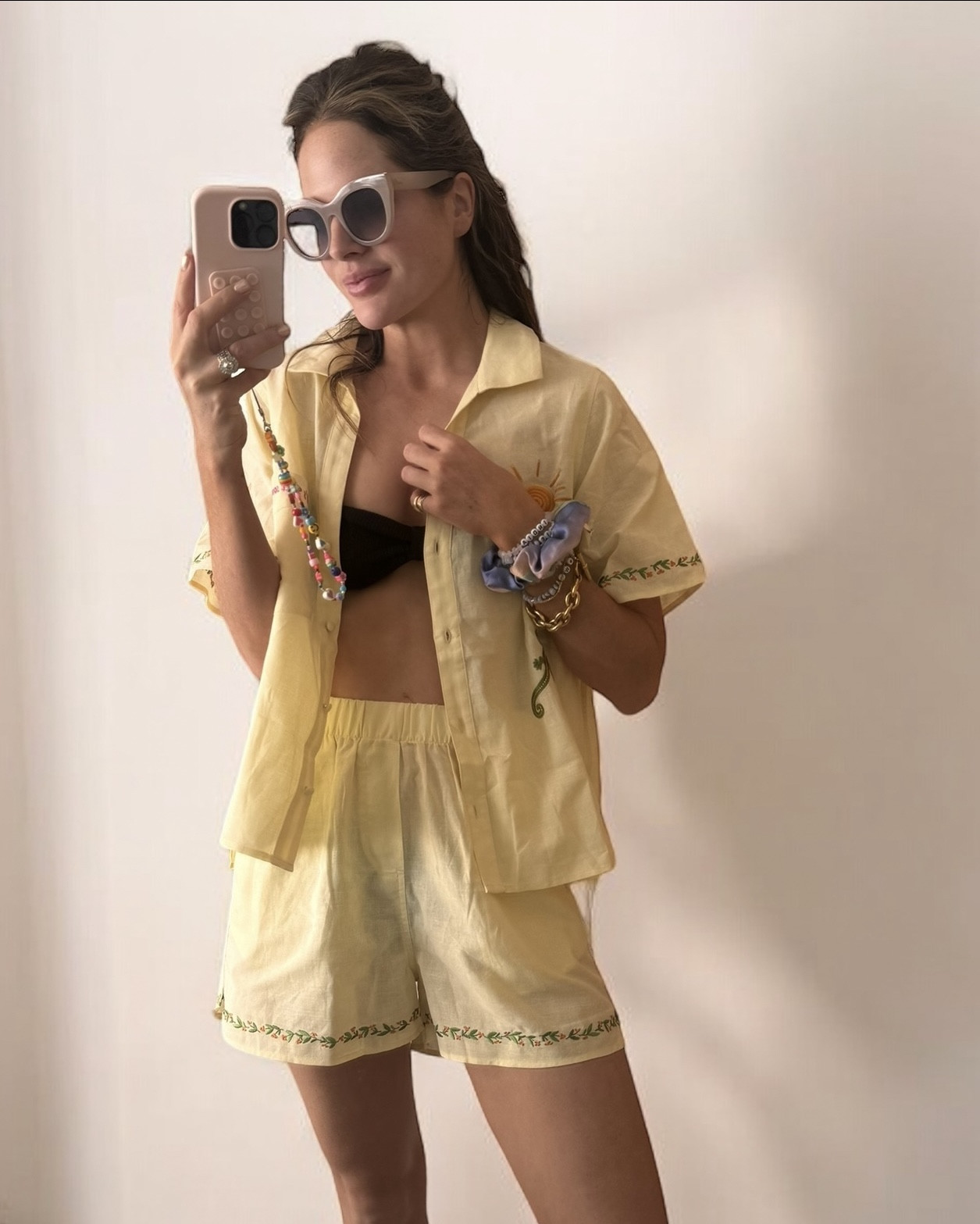 Embroidered yellow loungewear set | Celine beach bag | Chloe chunky sandals

Yellow summer outfit | Yellow co ord | Summer shorts | Elasticated waistband | Chic style | Ibiza outfits | Holiday outfits 

#LTKsummer

#LTKuk #LTKeurope