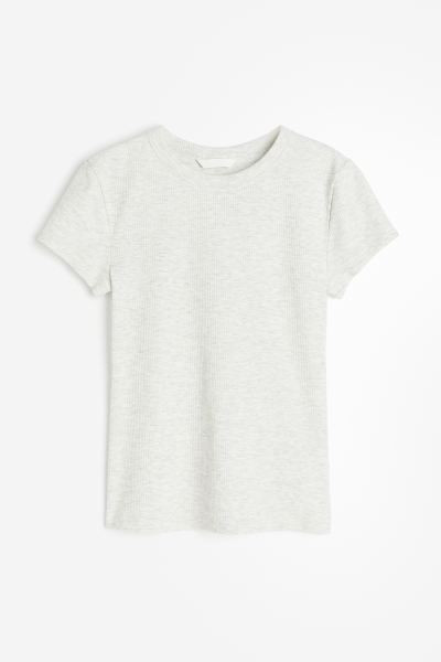 Ribbed T-shirt - Round Neck - Short sleeve - White - Ladies | H&M US | H&M (US + CA)