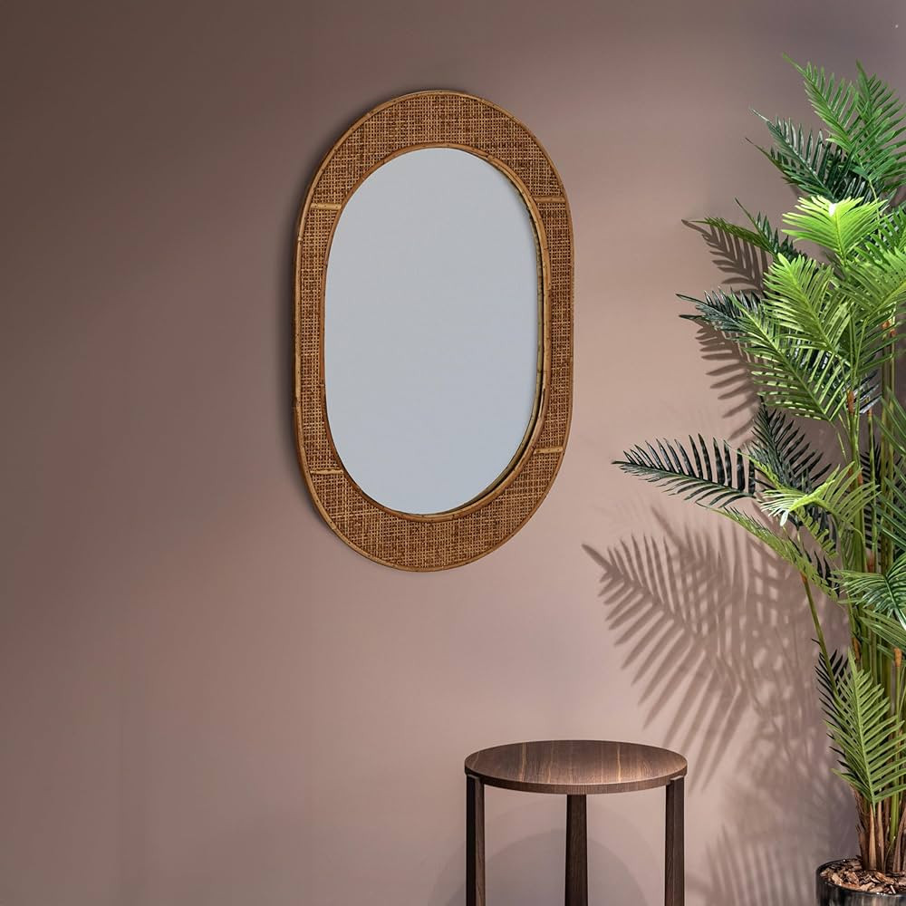 Creative Co-Op Oval Bamboo and Rattan Framed Wall Mirror, Natural | Amazon (US)