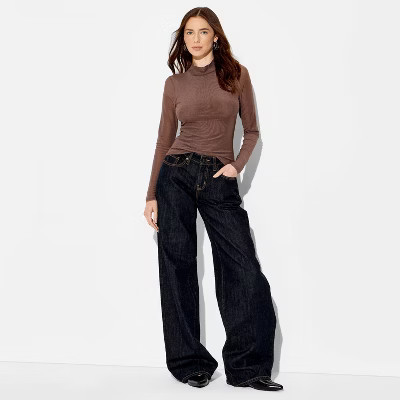 Women's Slim Fit Long Sleeve Mock Turtleneck T-Shirt - Wild Fable™ Brown XXS | Target
