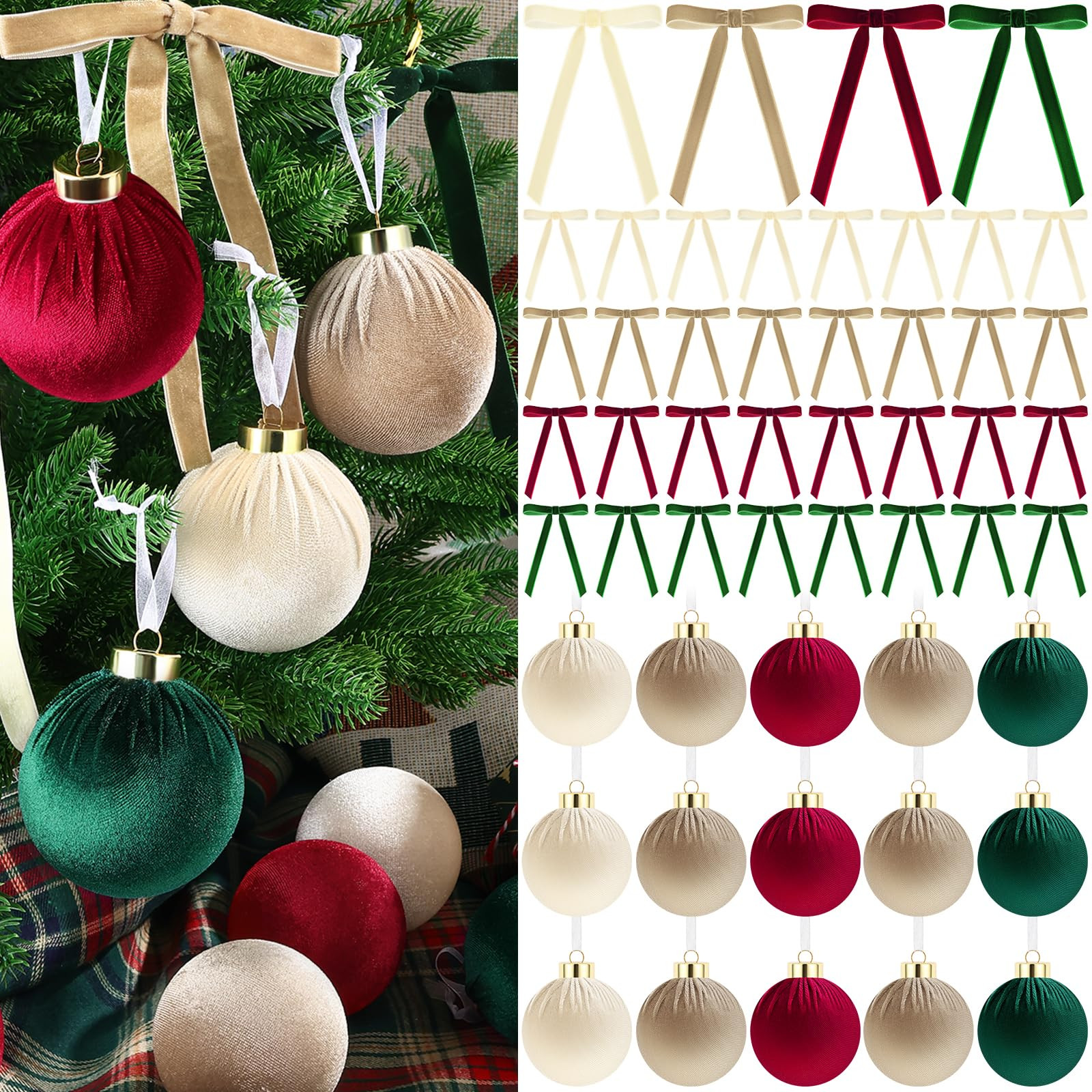 51 Pcs Christmas Velvet Ornaments 15 Pcs Christmas Tree Decor Balls 3.14" 36 Pcs Velvet Vintage R... | Amazon (US)