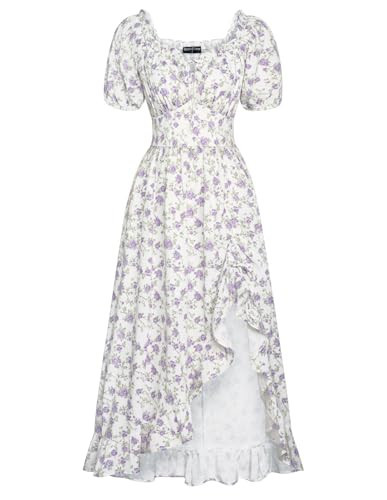 Cottagecore Floral Corset Dress 2026 Summer Sundress Off Shoulder Wedding Geust Dress Purple Floral M | Amazon (US)