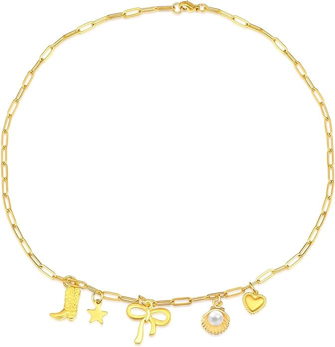 UniIdeal Bow Coastal Cowgirl Charm Necklace Dainty Gold Bow Choker Bowknot Chain Necklace Bow Jew... | Amazon (US)
