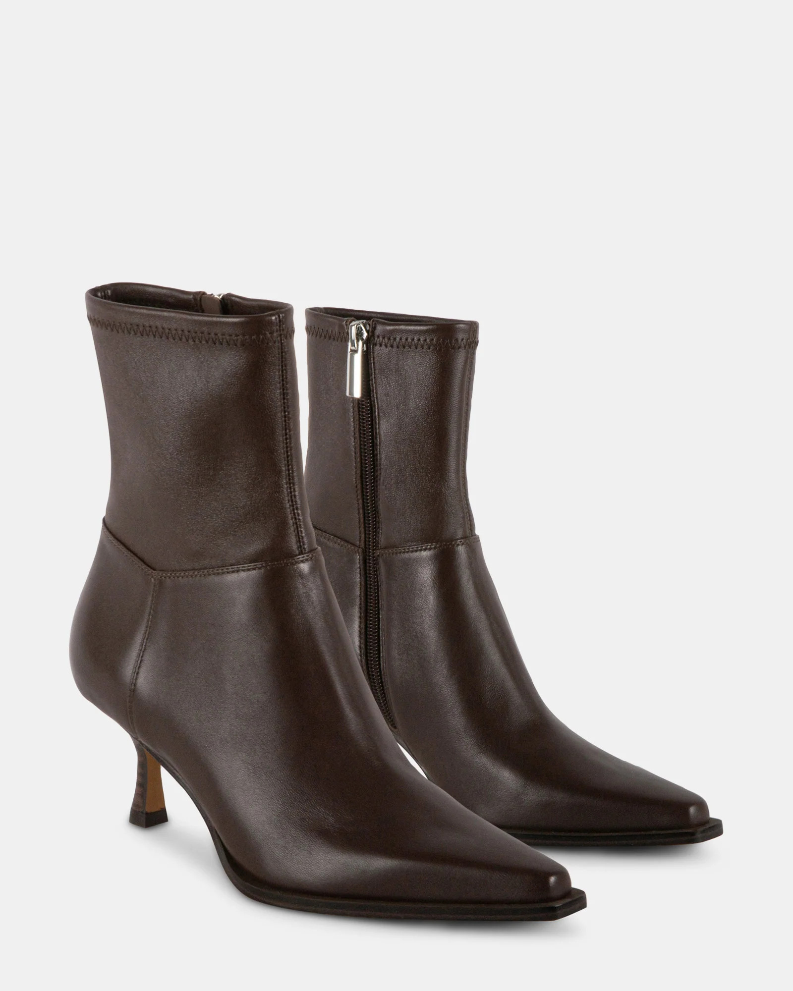 STASIA Brown Leather Pointy Toe Ankle Booties | Women's Designer Boots | Steve Madden (Canada)