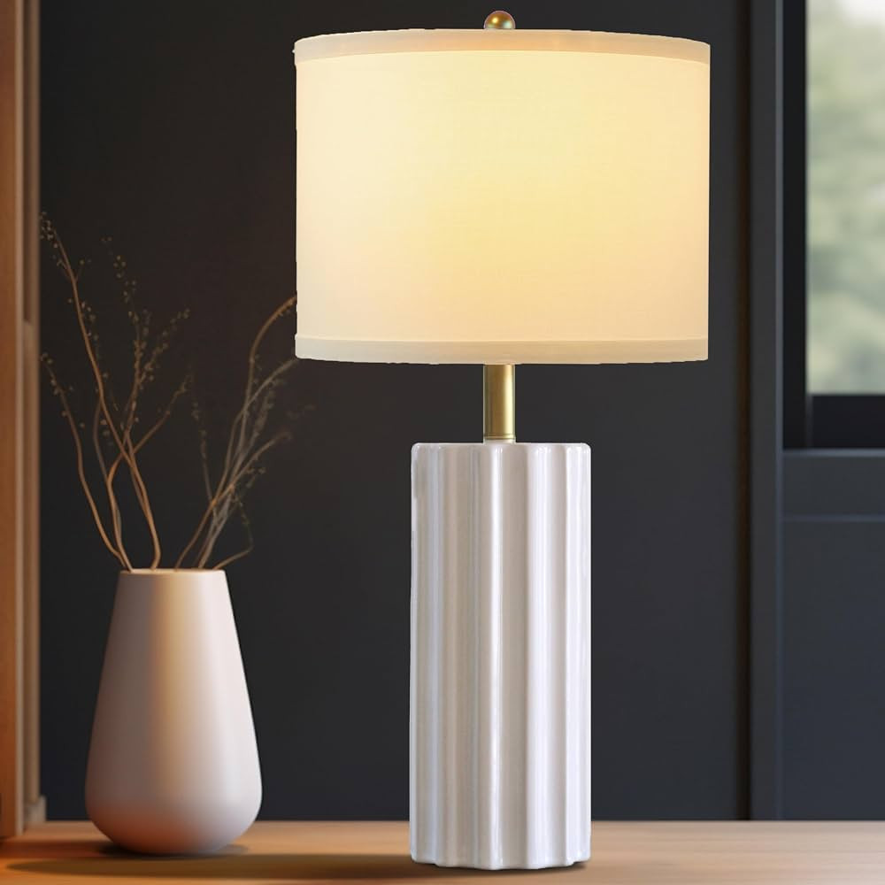 26.5" Modern Ceramic Table Lamp for Living Room White Bedside Lamps for Bedroom Farmhouse Nightst... | Amazon (US)